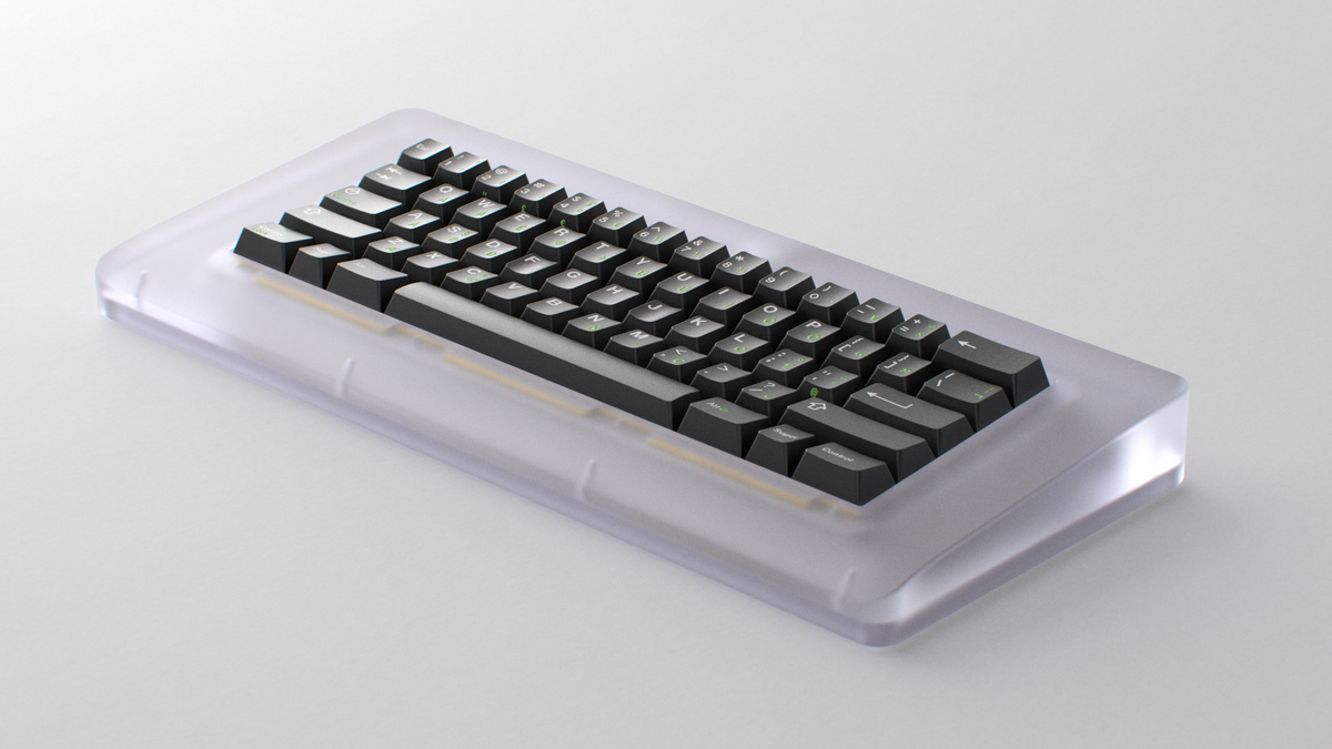  render of GMK CYL Griseann R2 on a translucent piggy angled 