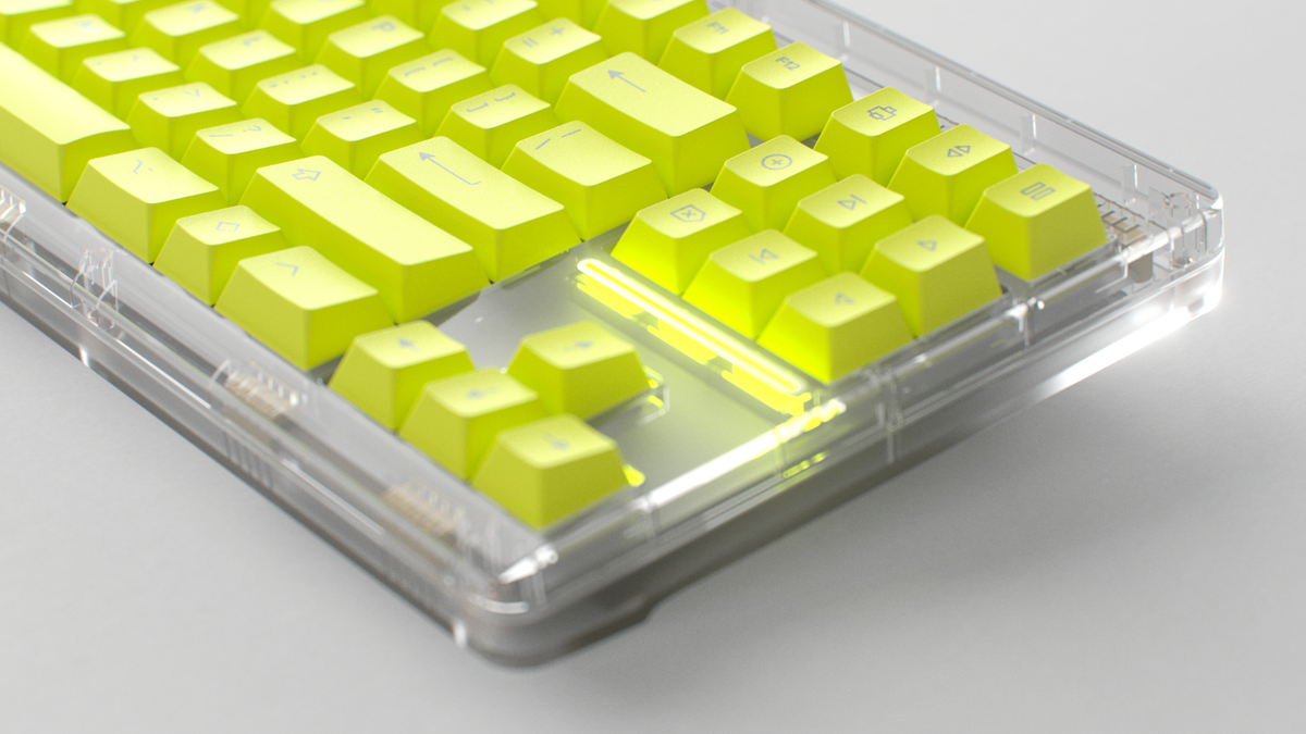  render of a GMK CYL HI-VIZ on a Classic TKL zoomed in on the right 