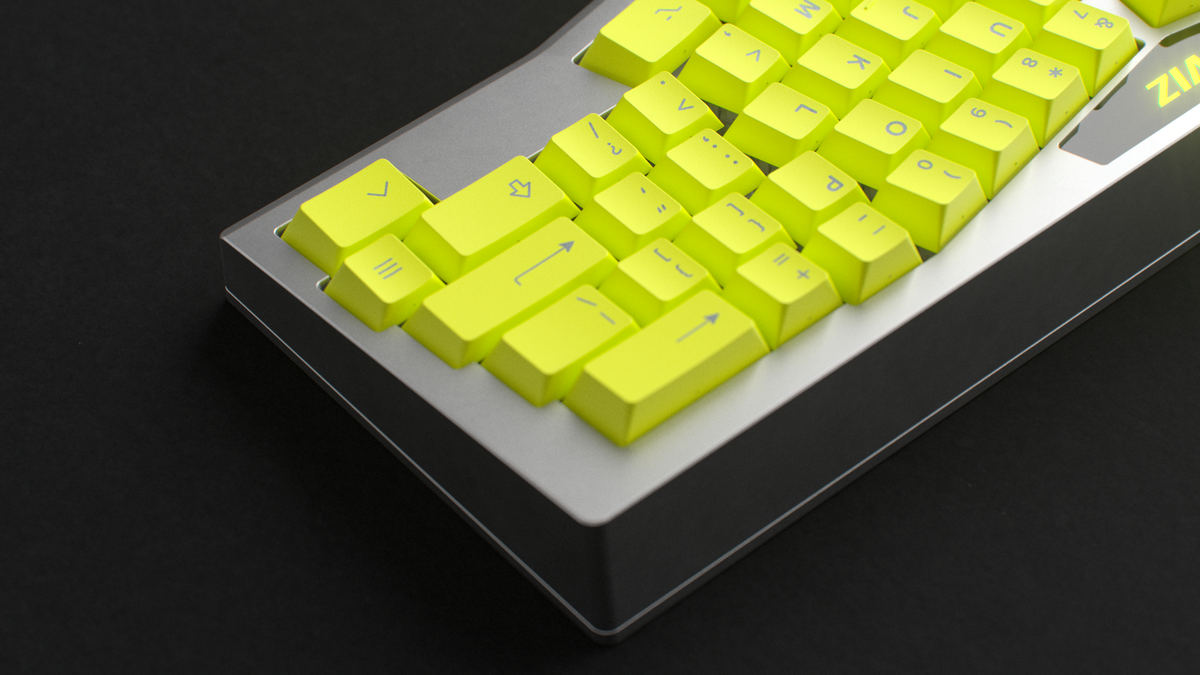  render of a GMK CYL HI-VIZ on a Wampus keyboard back view close up on the right side 