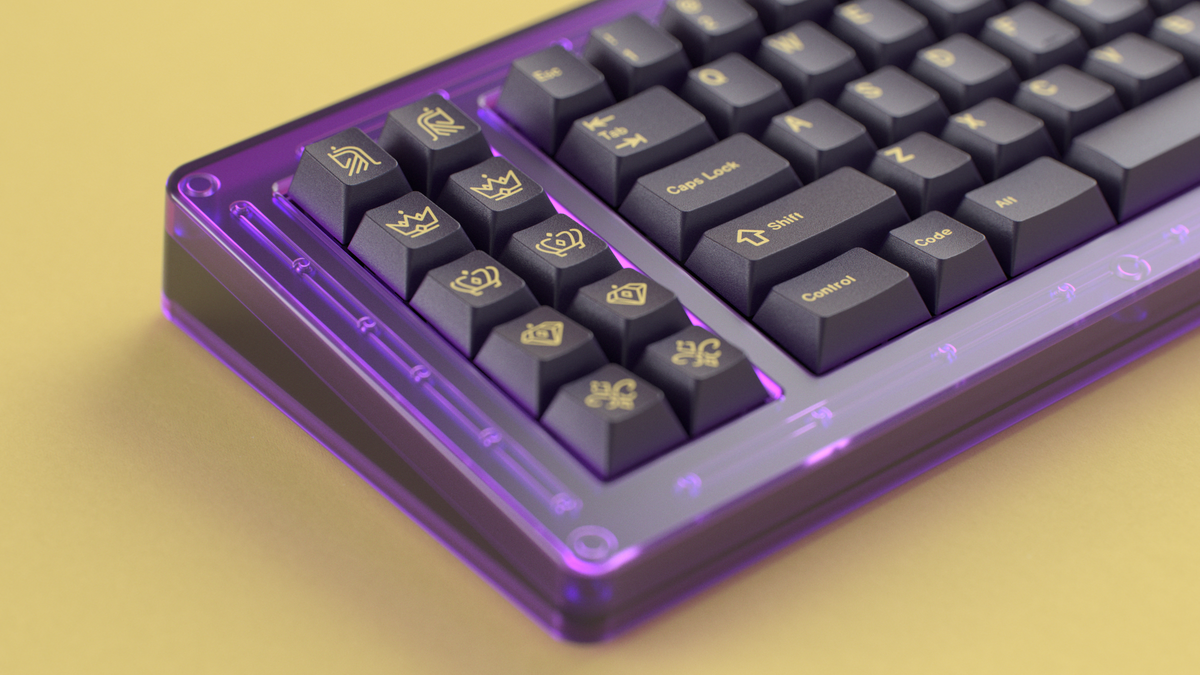  GMK CYL Phantom on purple Keyboard zoomed in on left 