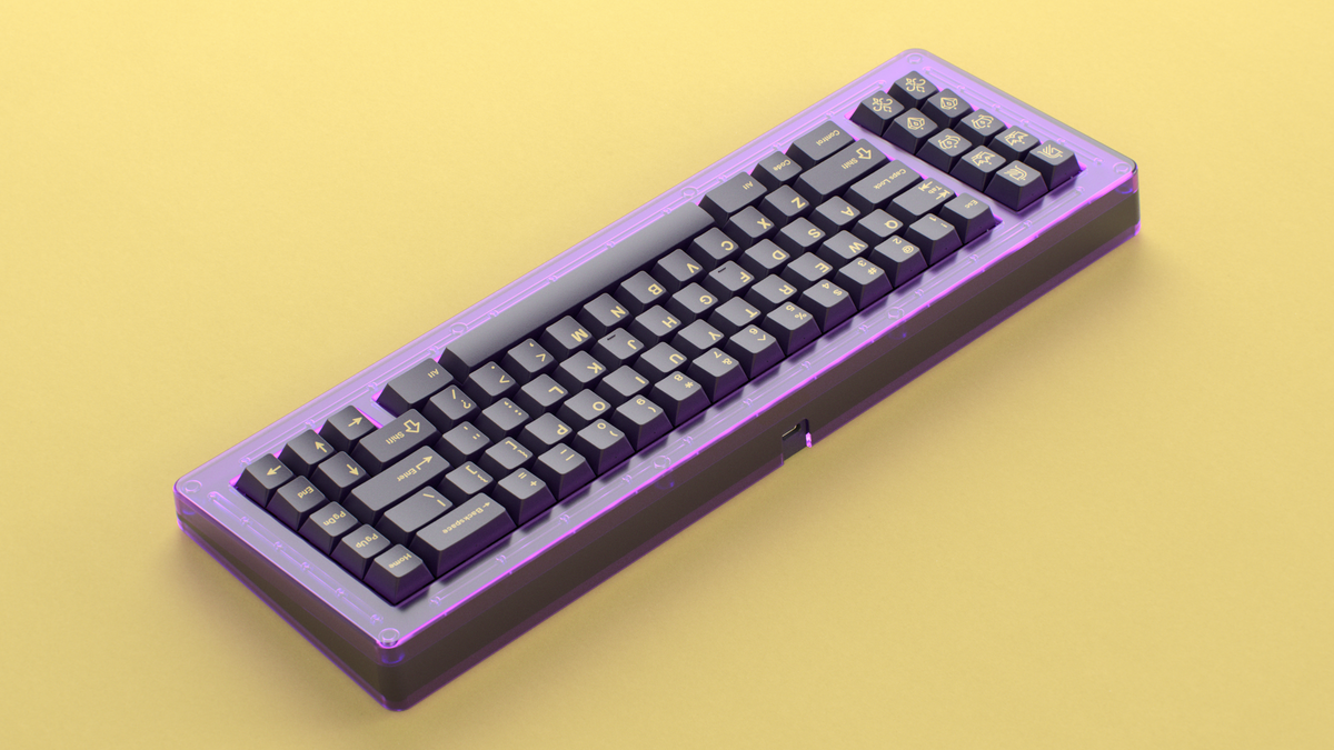  GMK CYL Phantom on purple Keyboard angled 