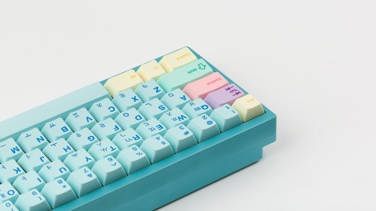  Cherry Flowershop on a blue keyboard back view left side 