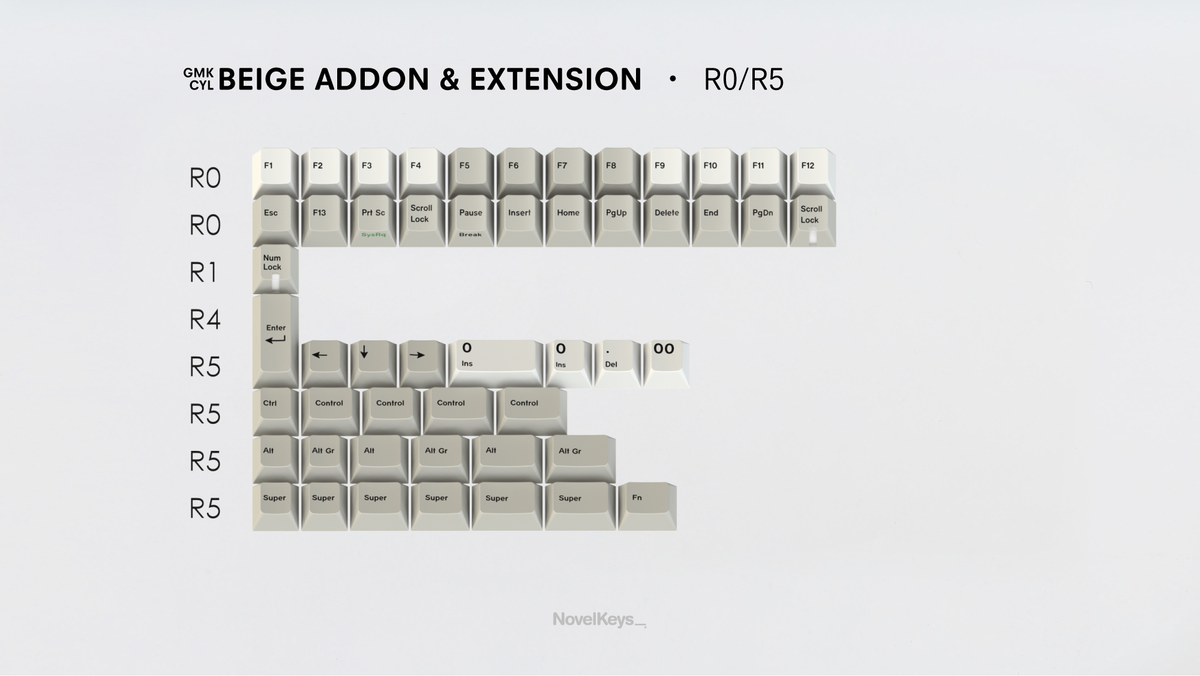  render of GMK CYL Beige Addon and Extension r0 and r5 kit 