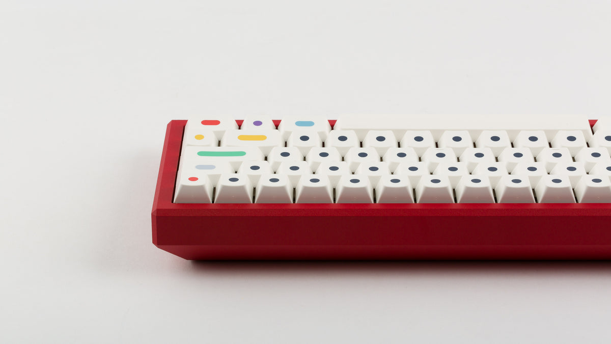  GMK CYL Dots light base on a red keyboard zoomed in on right back 
