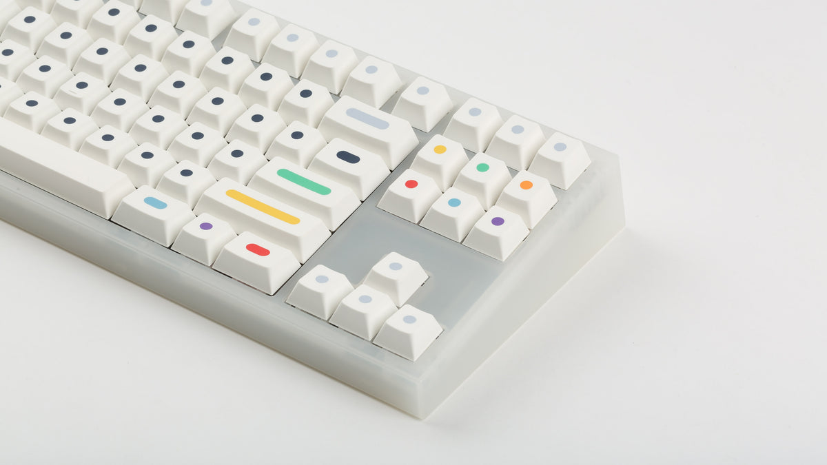  GMK CYL Dots light base on a clear keyboard zoomed in on right 