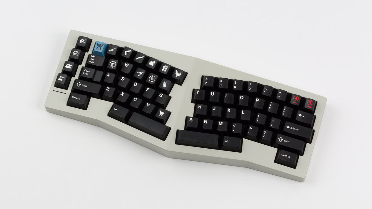  GMK CYL Gegenschlag on a beige keyboard top down angled 