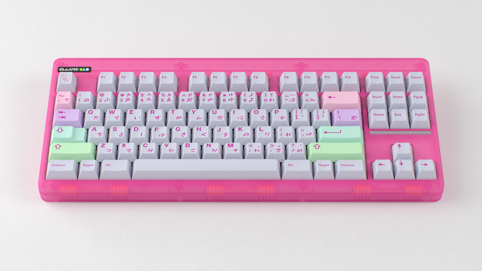 render of GMK CYL Gurokawa on a Pink CLASSIC-GLO keyboard