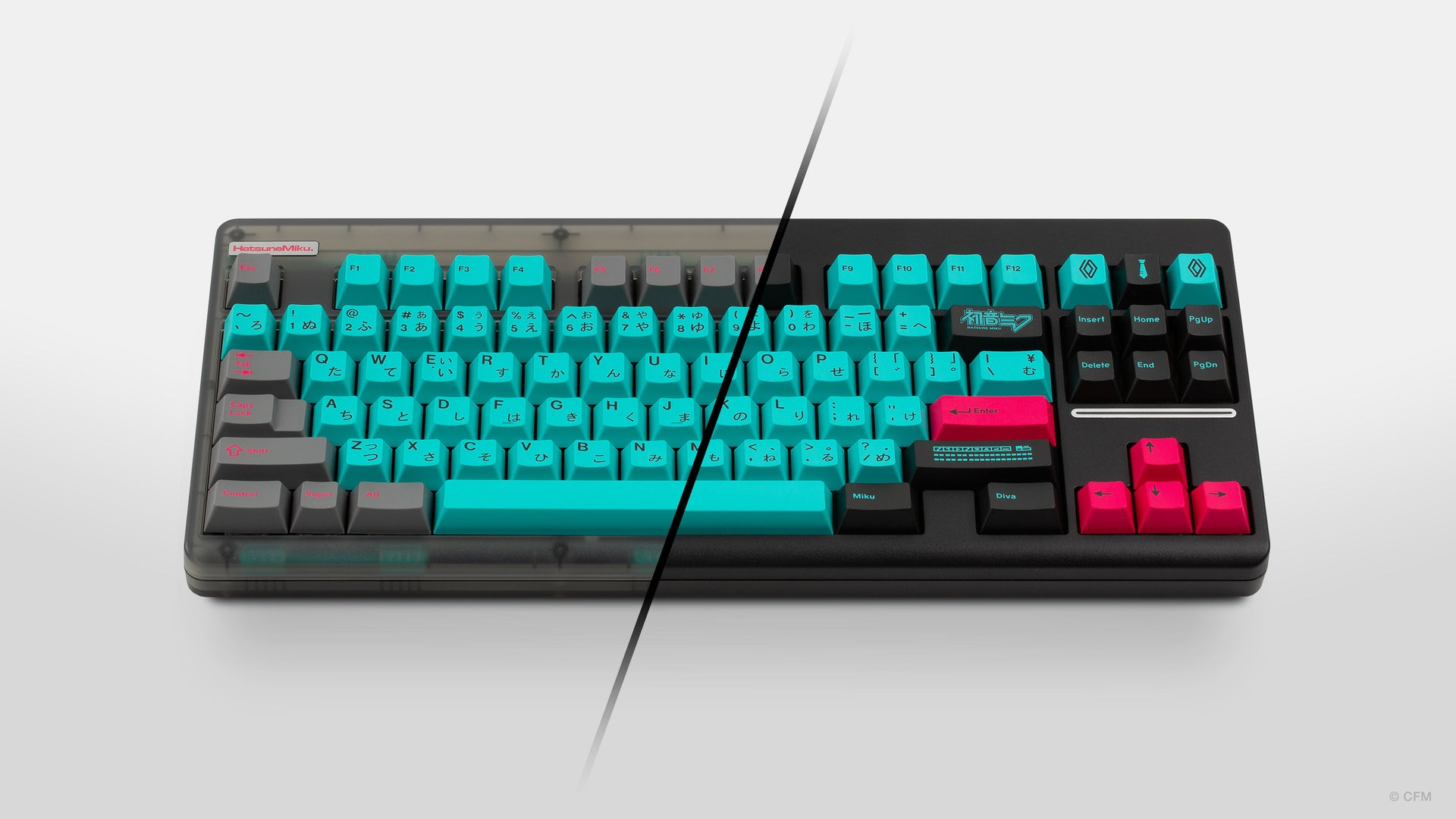 GMK CYL Hatsune Miku preview of both base kits on a CLASSIC-TKL