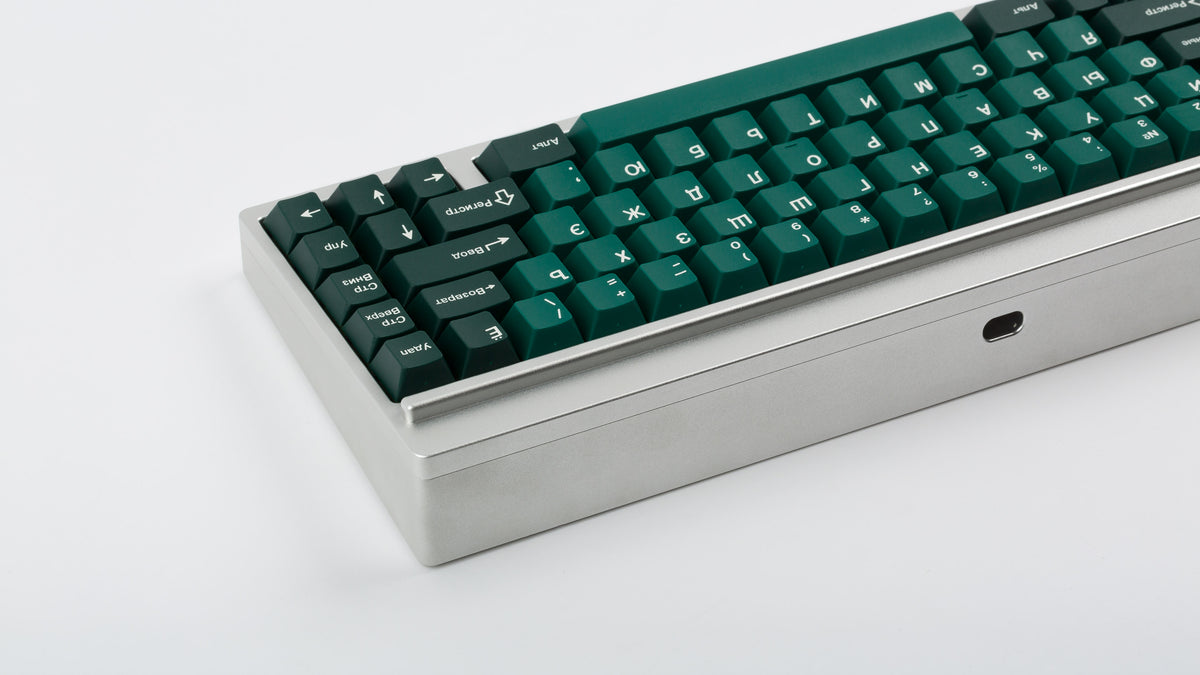  GMK CYL Taiga on a silver keyboard back view zoomed in on right side 