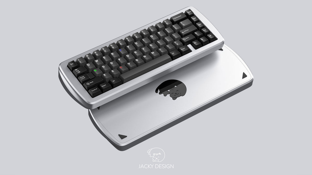 render of ano silver top and bottom featuring some keycaps