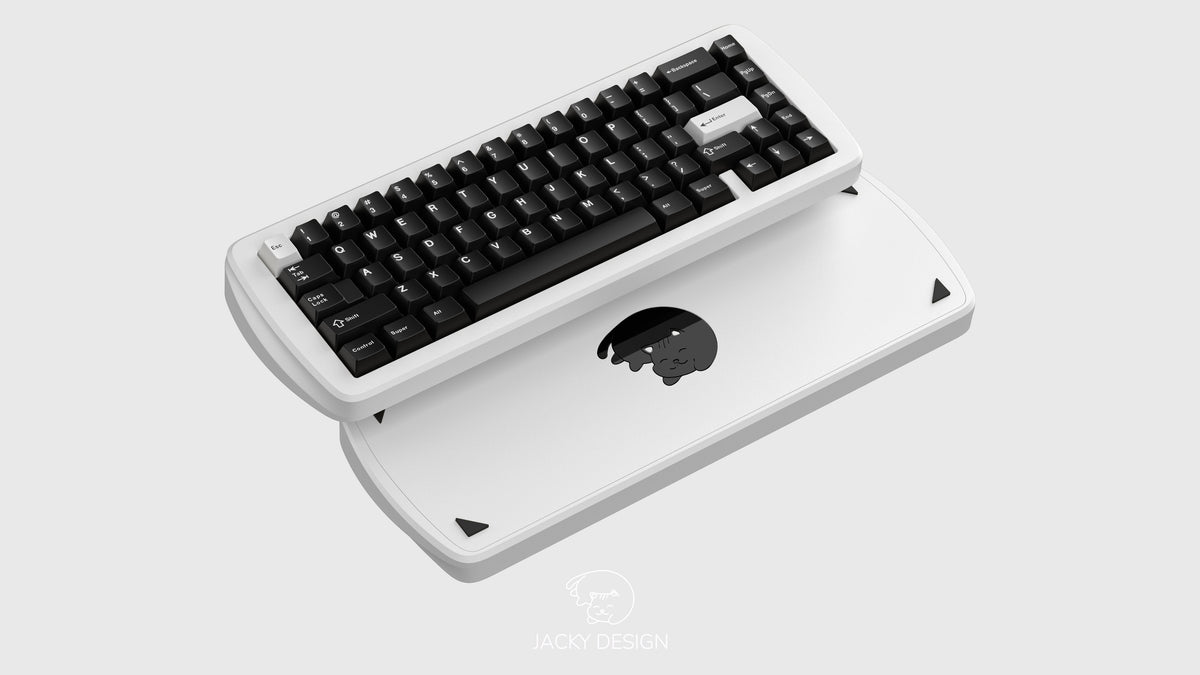 render of white ecoat top and bottom featuring some keycaps