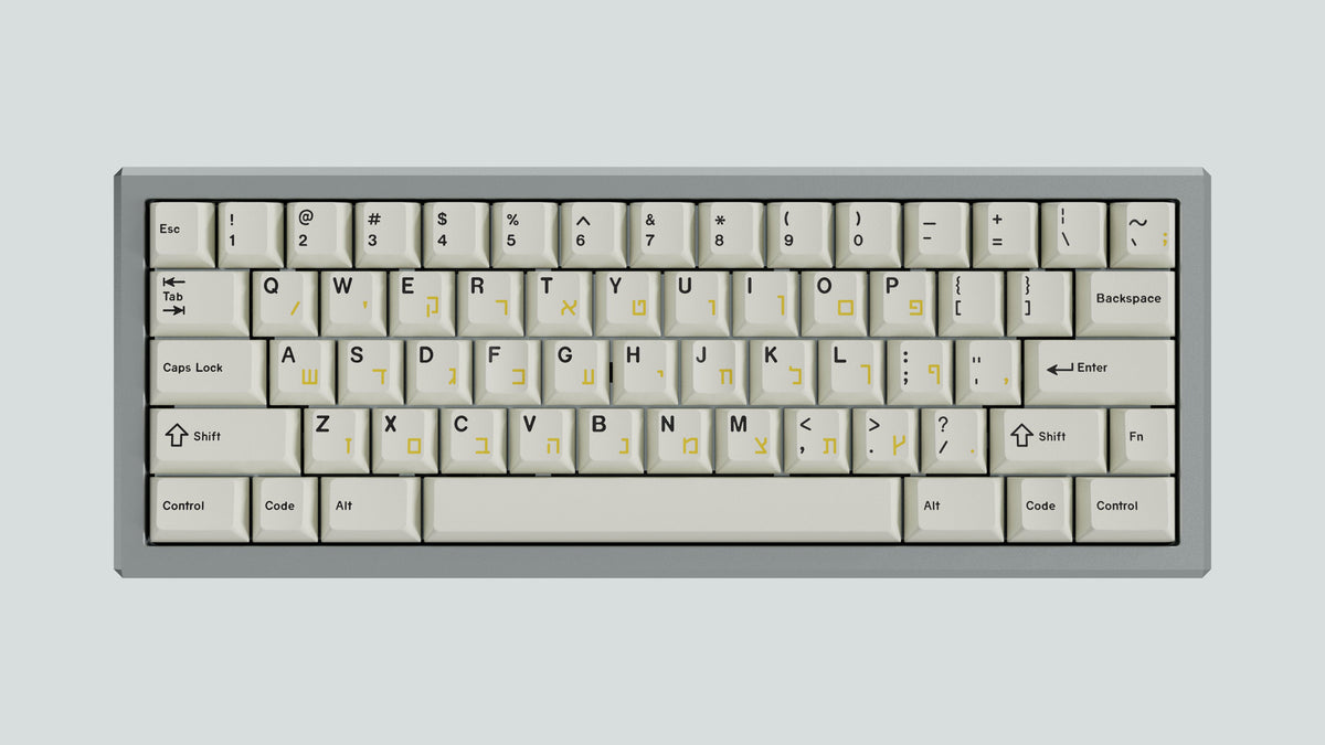  render of lightning silver case featuring some keycaps 