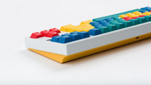 Load image into Gallery viewer, White XOX 70 FRL TKL with yellow bottom featuring handarbeit keycaps back view