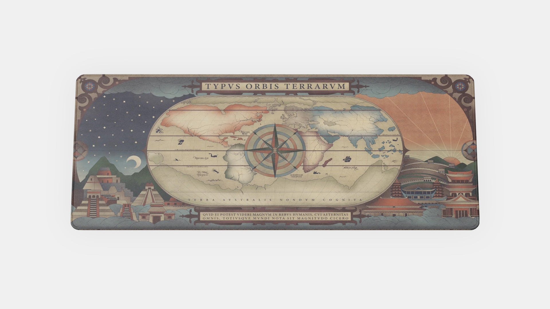 Decorative mat with world map design on a white background