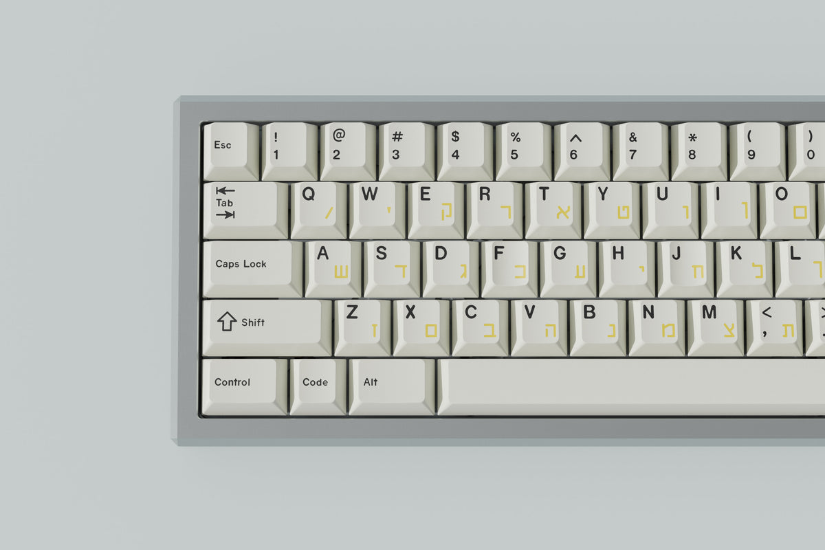  render of a lightning silver case zoomed in on the left featuring some keycaps 