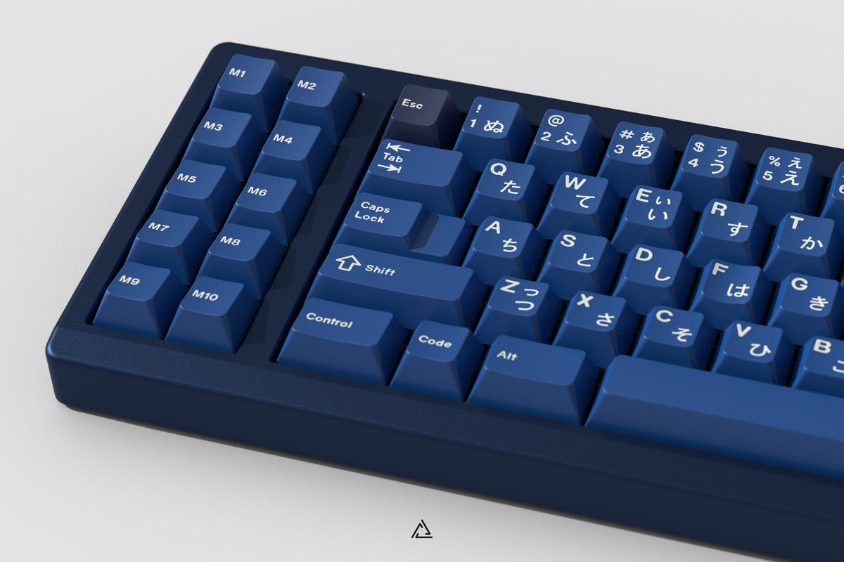  GMK Striker 2 on a blue keyboard zoomed in on left 