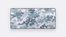 Load image into Gallery viewer, Camo Deskpad in Urban with a gray, light blue, and white digital camouflage pattern on a white background