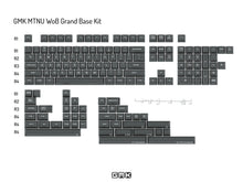 Load image into Gallery viewer, Render of GMK MTNU WoB Grand Base Set - black MTNU profile keycaps with white legends, full layout with numpad and compatibility keys