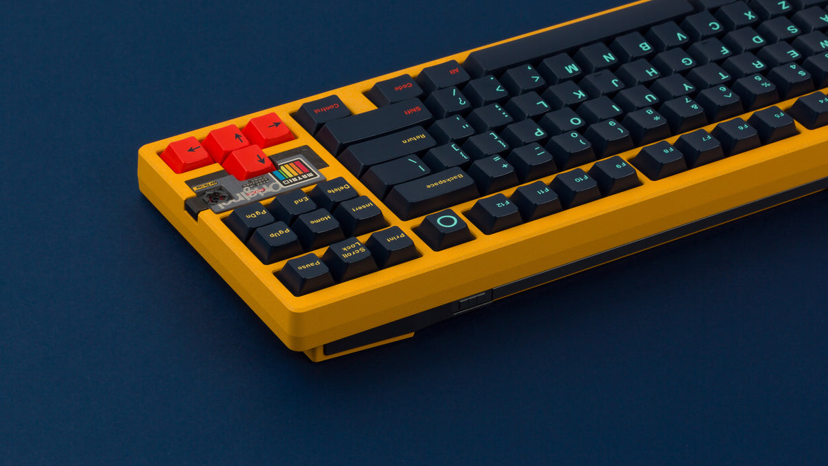 Sunflower yellow MATRIX 8XV 3 ⅓ zoomed in on the right back side featuring Metropolis keycaps