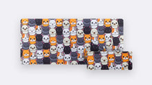 Load image into Gallery viewer, Cats Deskpad in Calico, a mixed orange/black/white/gray cartoon cat pattern, shown in 900x400 and 160x400 sizes