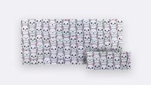 Load image into Gallery viewer, Cats Deskpad in Angora, a soft white pattern of cartoon cat faces, shown in 900x400 and 160x400 sizes
