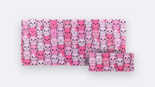 Load image into Gallery viewer, Cats Deskpad in Donskoy, a bright pink pattern of cartoon cat faces, shown in 900x400 and 160x400 sizes
