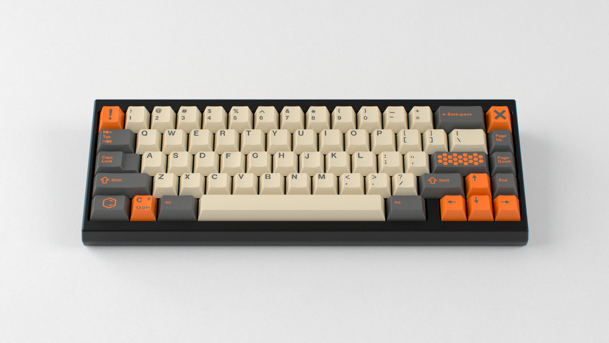  render of GMK CYL Carbon R3 on a black keyboard 