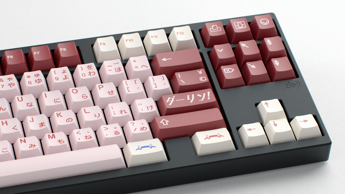  render of GMK CYL Darling on a black Daji OC2XL close up on right side 