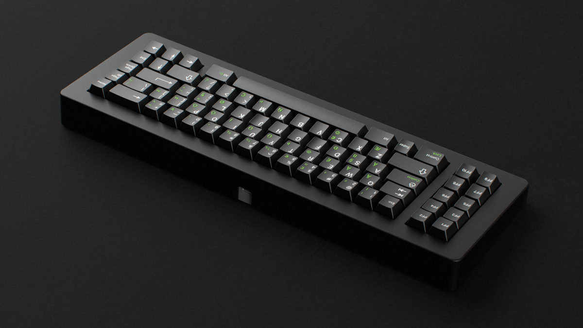  render of GMK CYL Griseann R2 on a black Classic TKL Keyboard back view 