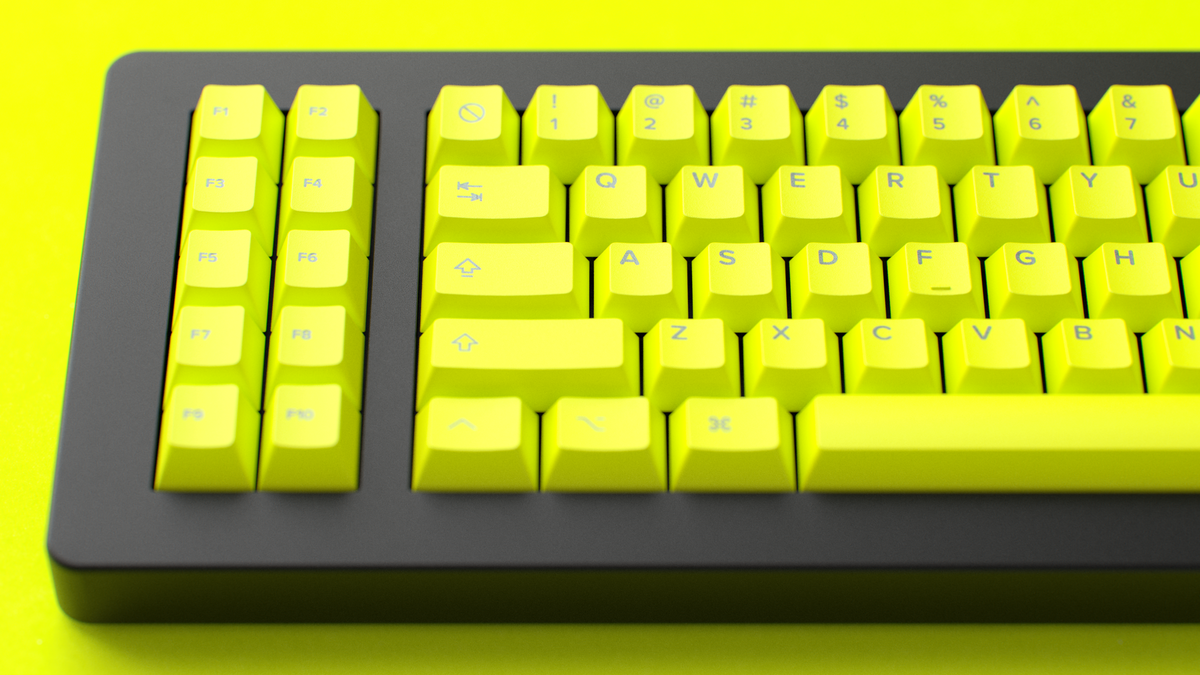  render of a GMK CYL HI-VIZ on a NK+ zoomed in on the left 