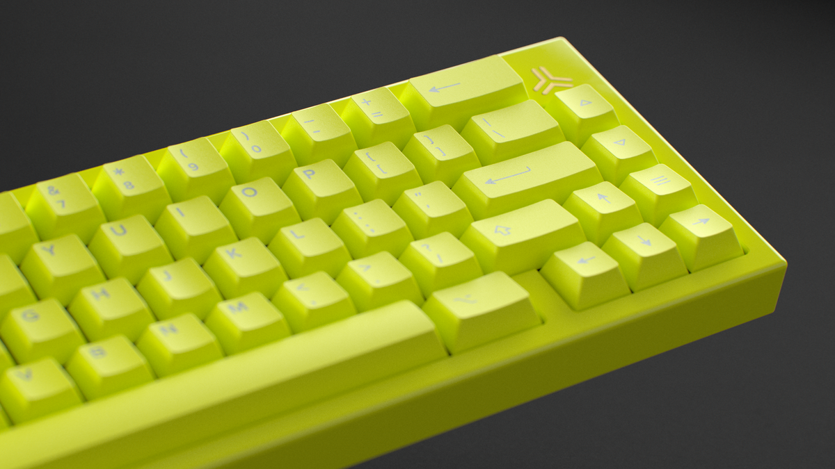  render of a GMK CYL HI-VIZ on an Oku close up on right 