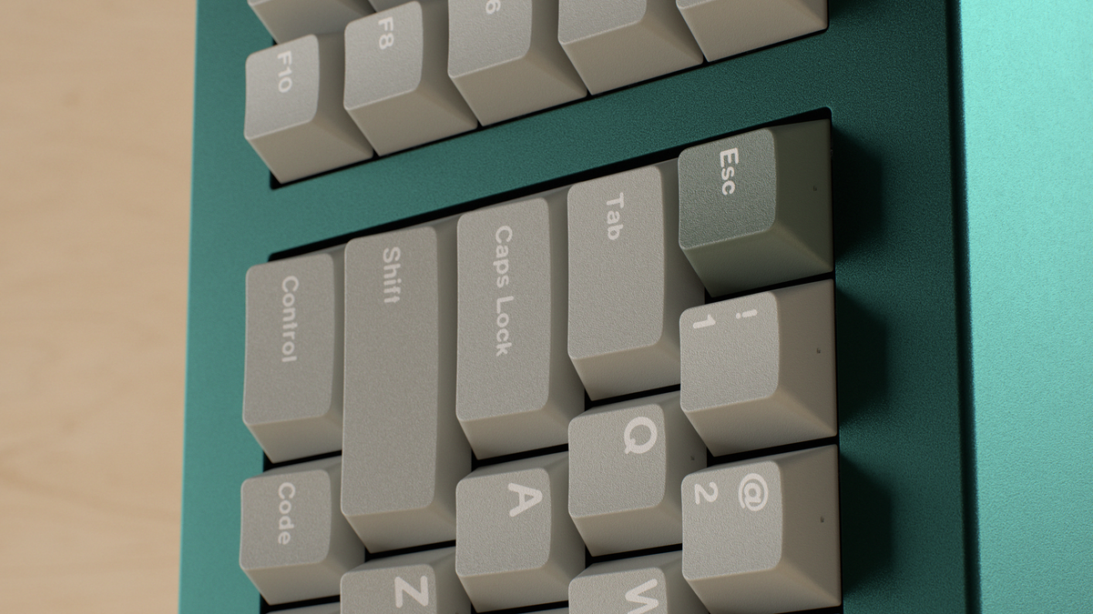  Render of Modern Materials on a Teal Keyboard sideways 