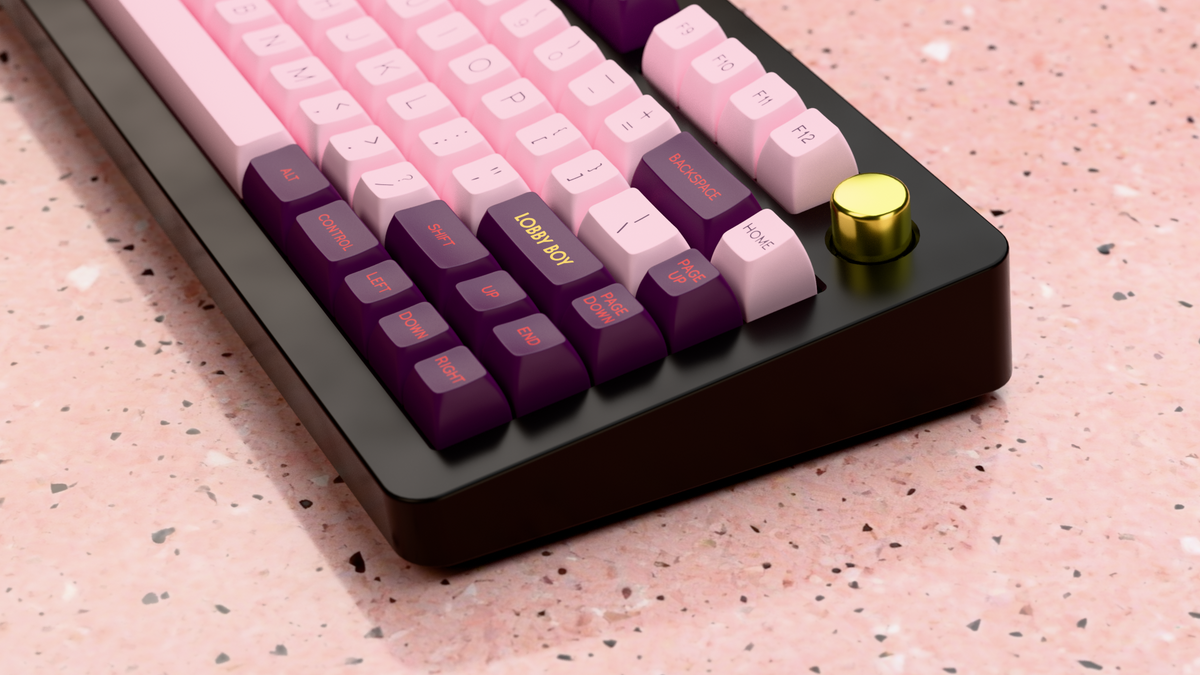  render of SA Grand Budapest on a black keyboard angled close up on right side 