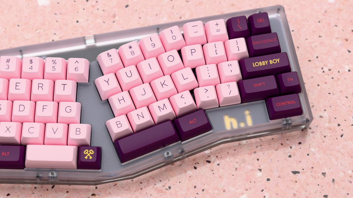  render of SA Grand Budapest on an ergo keyboard close up on right side 