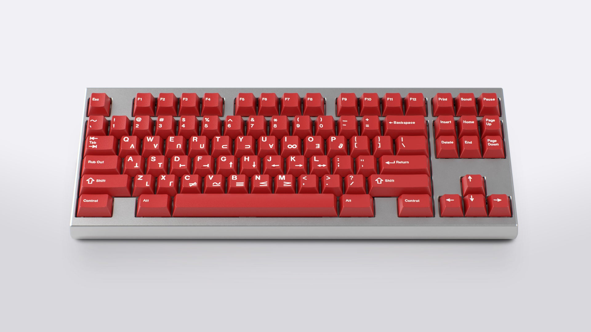 render of crimson cadet on a silver keyboard