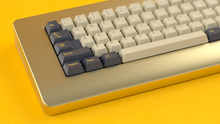 Load image into Gallery viewer, Render of DCS Mudbeam keycaps on a silver Piggy keyboard, close-up