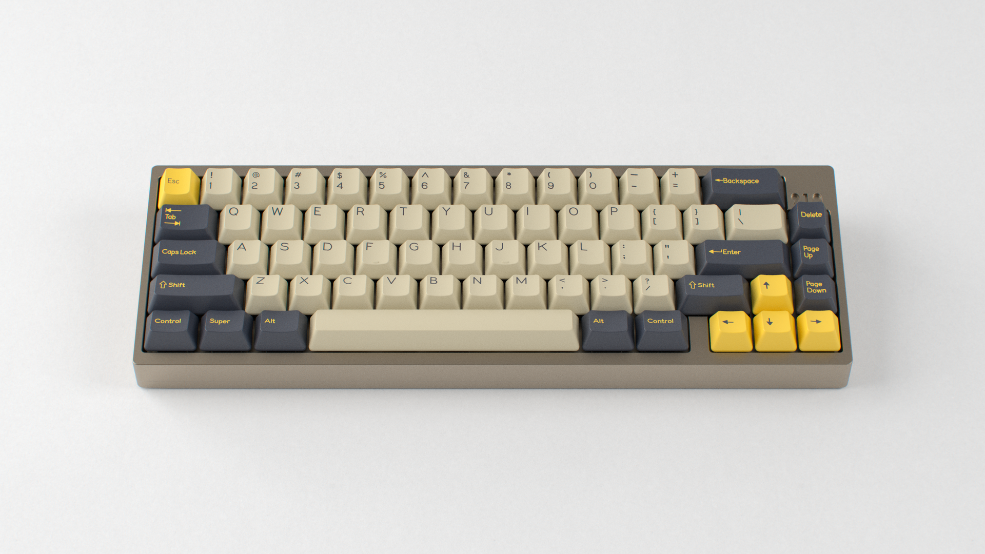 Render of DCS Mudbeam keycaps on a grey TGR 910 keyboard, front view