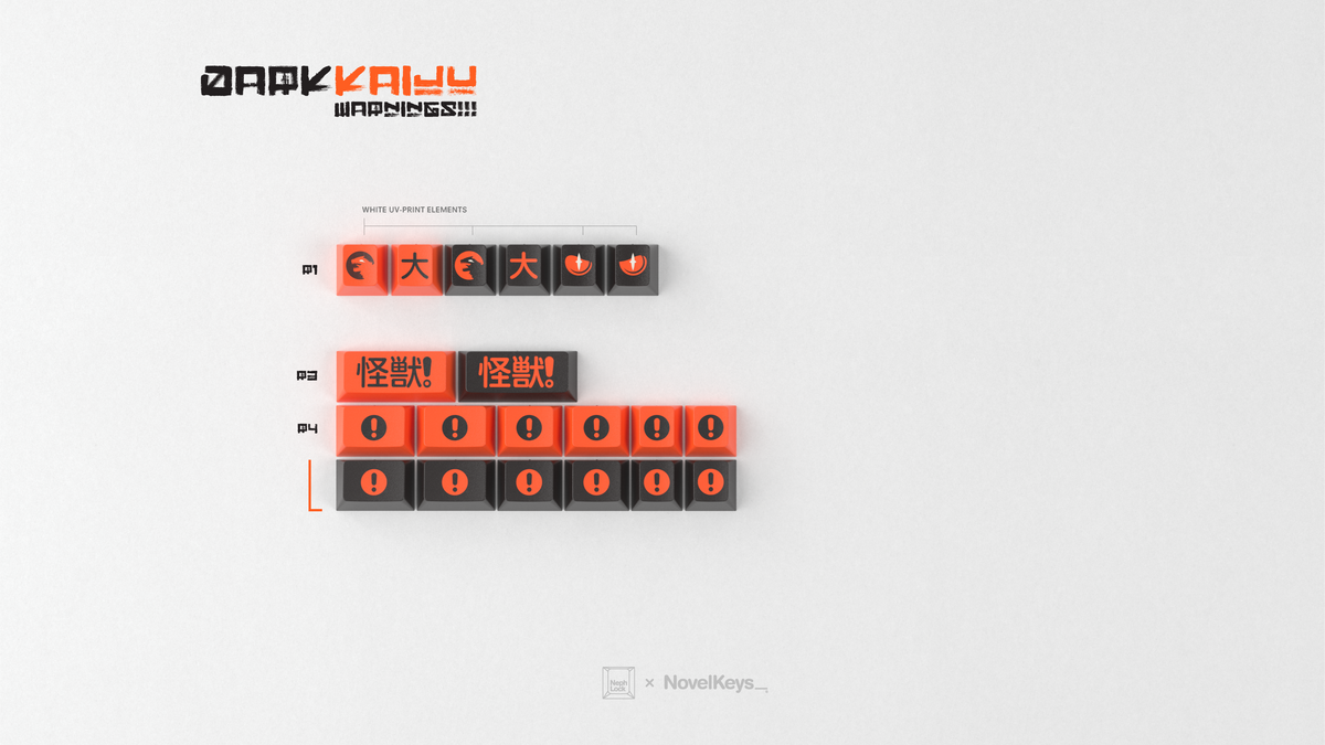  render of GMK CYL Kaiju R3 dark warnings kit 