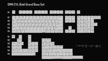 Load image into Gallery viewer, Render of GMK CYL BoW Grande Base Set - white keycaps with black legends, full TKL layout with numpad, navigation cluster, and additional compatibility keys