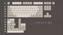Load image into Gallery viewer, Render of GMK CYL Classic Beige TKL Base Set - warm beige and gray keycaps with black legends, tenkeyless layout