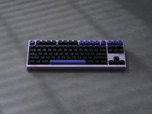 Load image into Gallery viewer, GMK CYL PoB purple keycaps on keyboard, detail shot of keycap legends