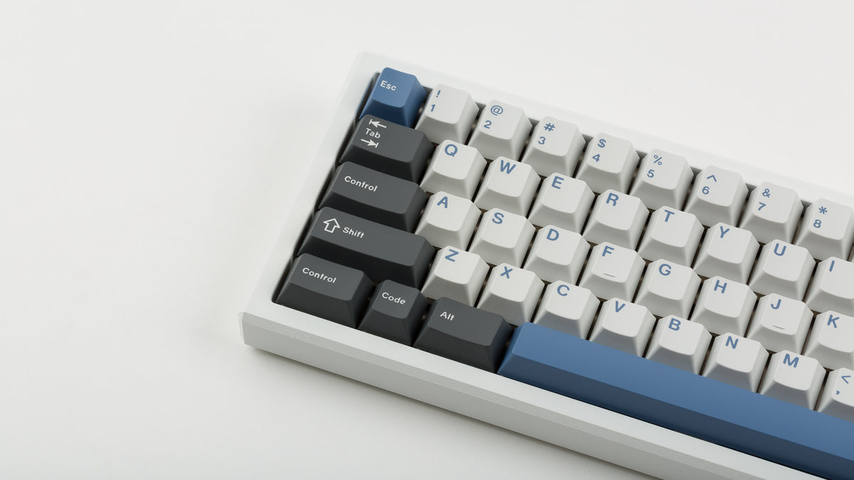  GMK CYL Arctic on white keyboard zoomed in on left 