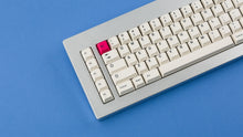 Load image into Gallery viewer, GMK CYL Art on a silver keyboard zoomed in on left