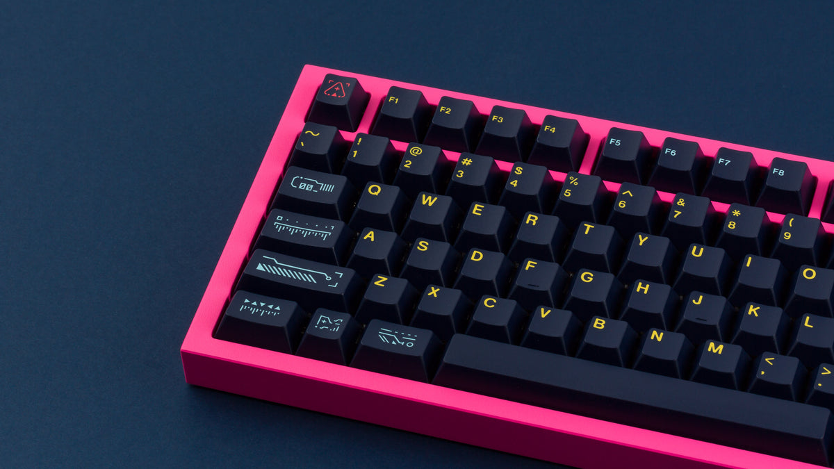  GMK CYL Awaken on a pink NK87 keyboard zoomed in on left 
