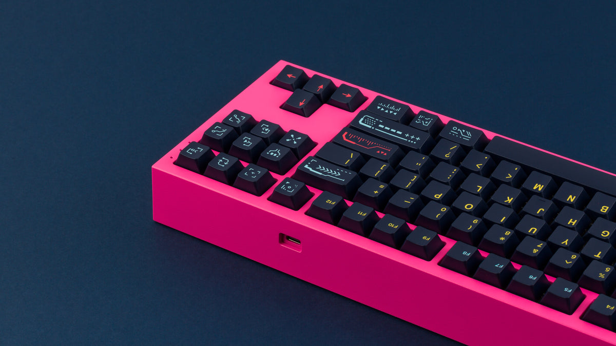  GMK CYL Awaken on a pink NK87 keyboard zoomed in on right back 