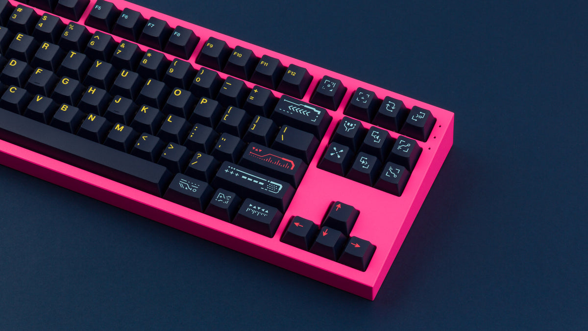  GMK CYL Awaken on a pink NK87 keyboard zoomed in on right 
