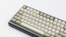 Load image into Gallery viewer, GMK CYL Blue Alert R2 on a grey keyboard angled close up on left side