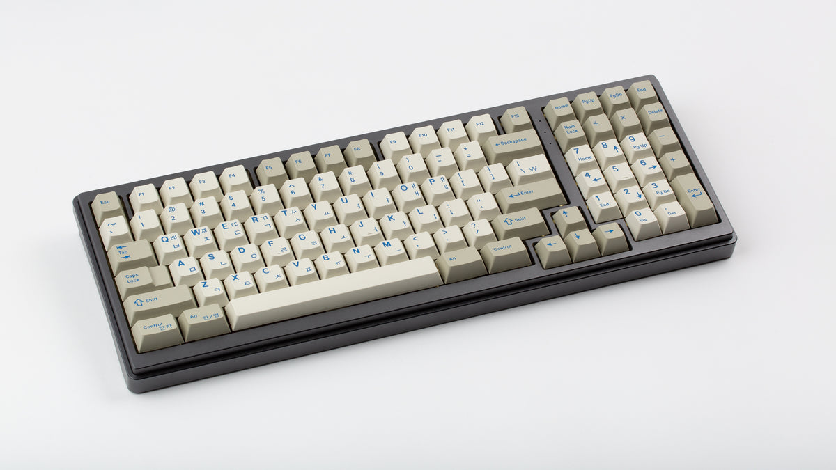  GMK CYL Blue Alert R2 on a grey keyboard angled 