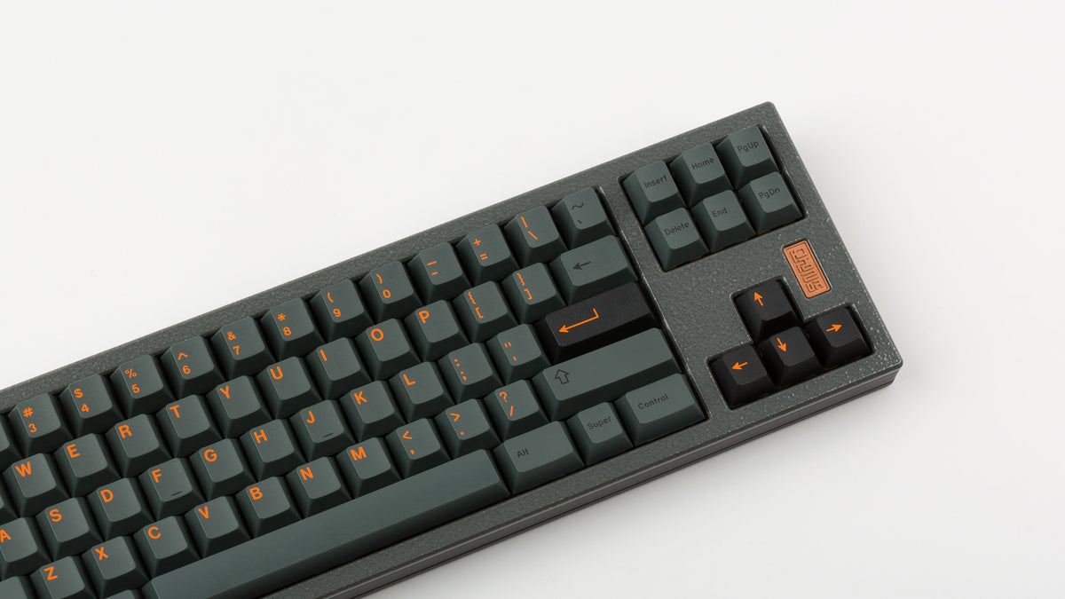  GMK CYL Cinder on grey keyboard zoomed in on right angled 