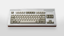 Load image into Gallery viewer, hidden - GMK CYL Classic Beige warm beige keycaps with gray legends on retro silver keyboard with wood accent